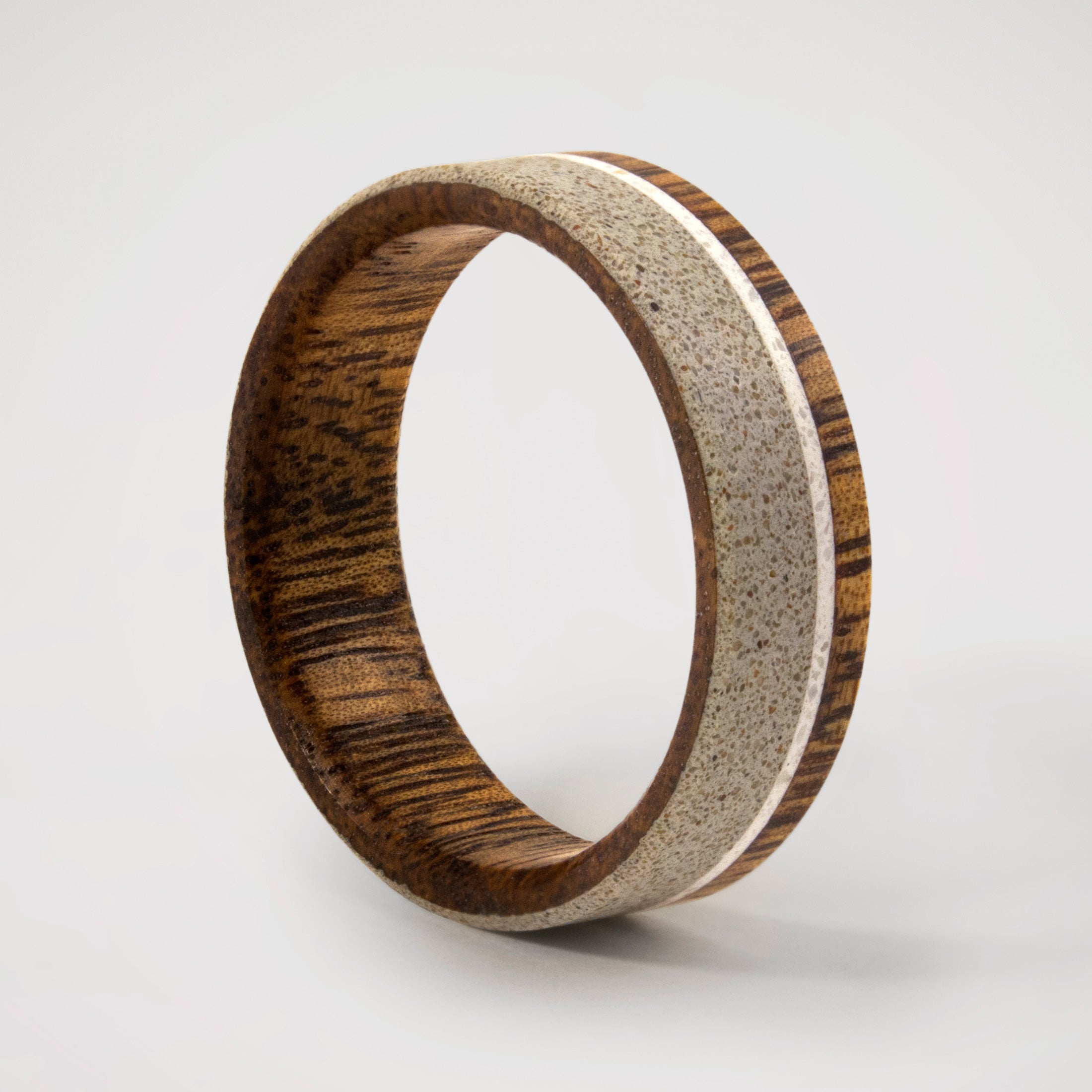 Gray concrete, Wood & marble inlay ring
