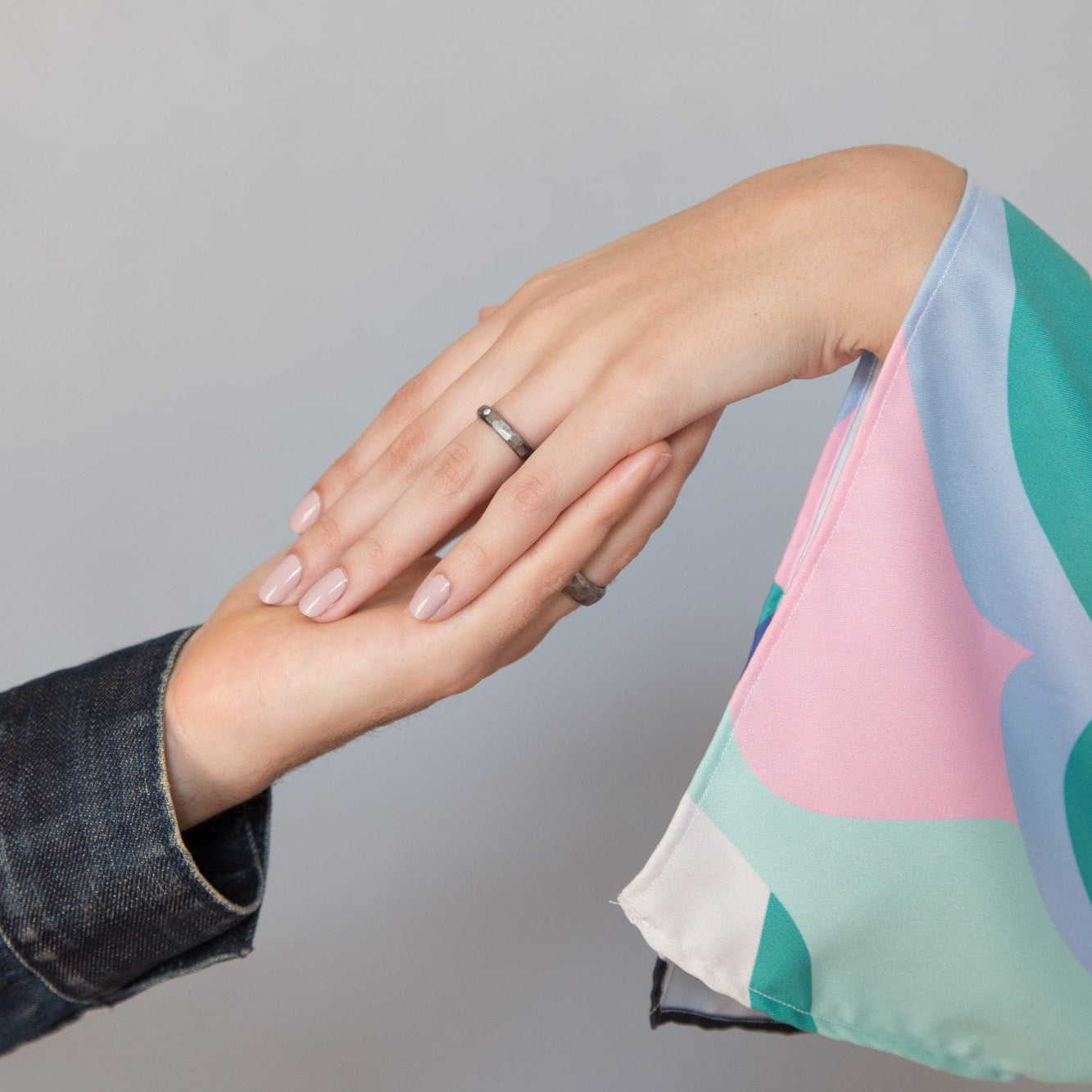 Hammered titanium and wood with crystal ring