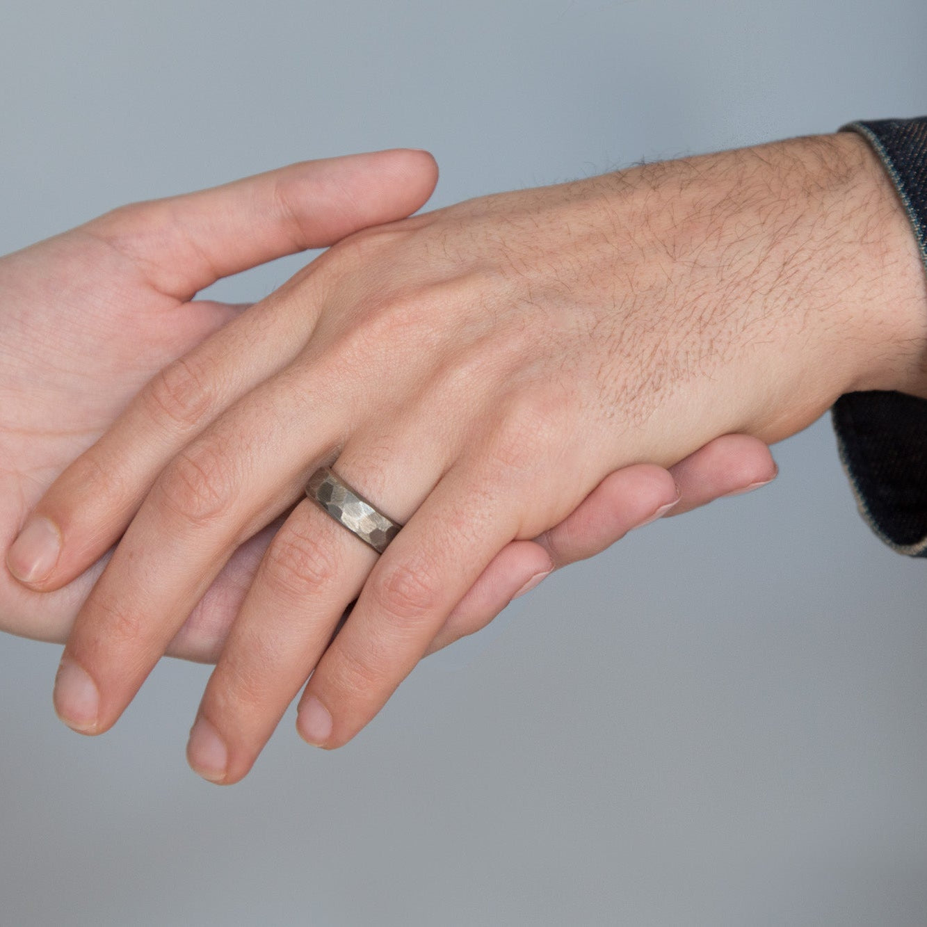 Hammered titanium and wood ring
