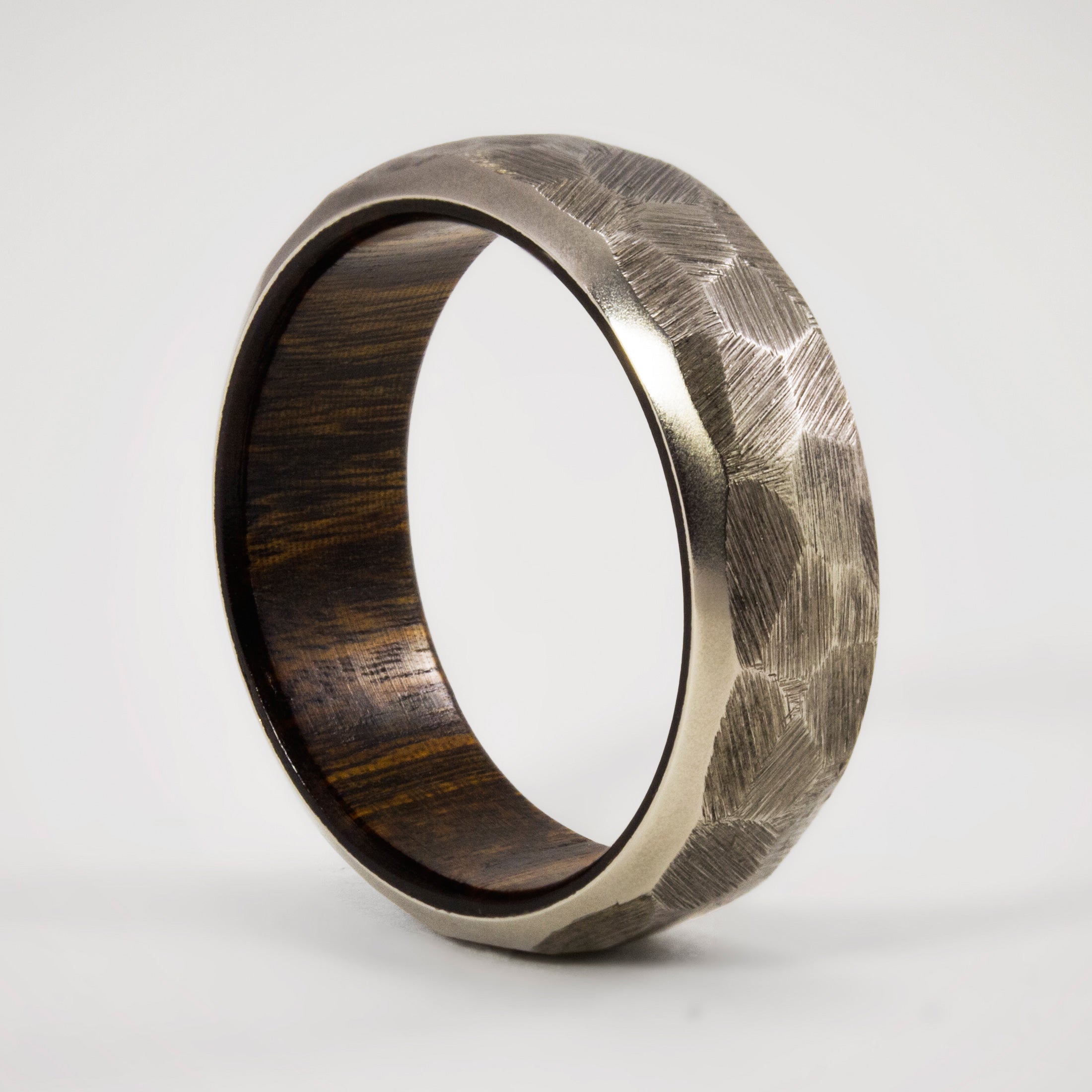 Hammered titanium and wood ring