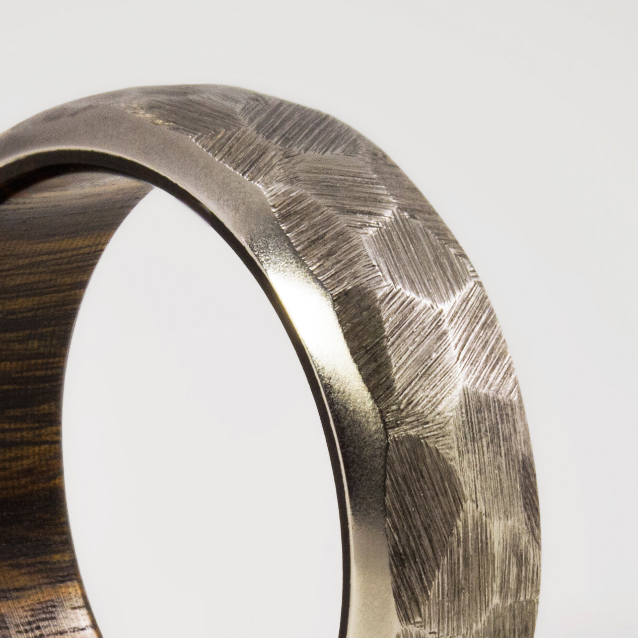Hammered titanium and wood ring