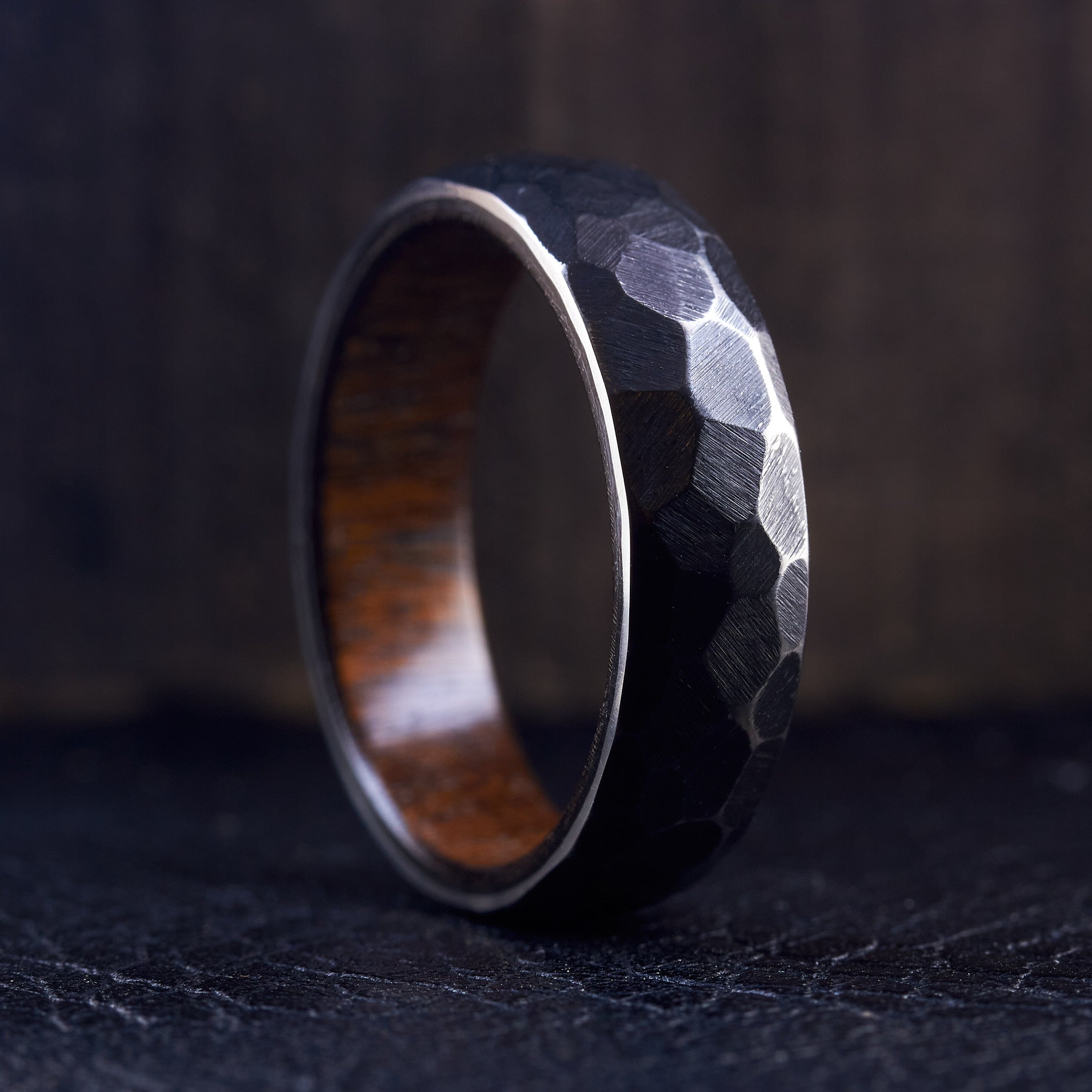 Hammered Black Zirconium & Wood ring
