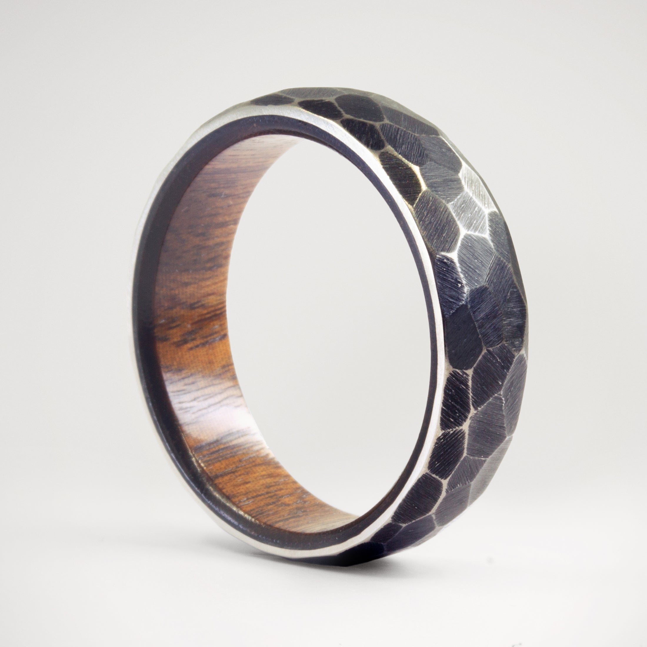 Hammered Black Zirconium & Wood ring