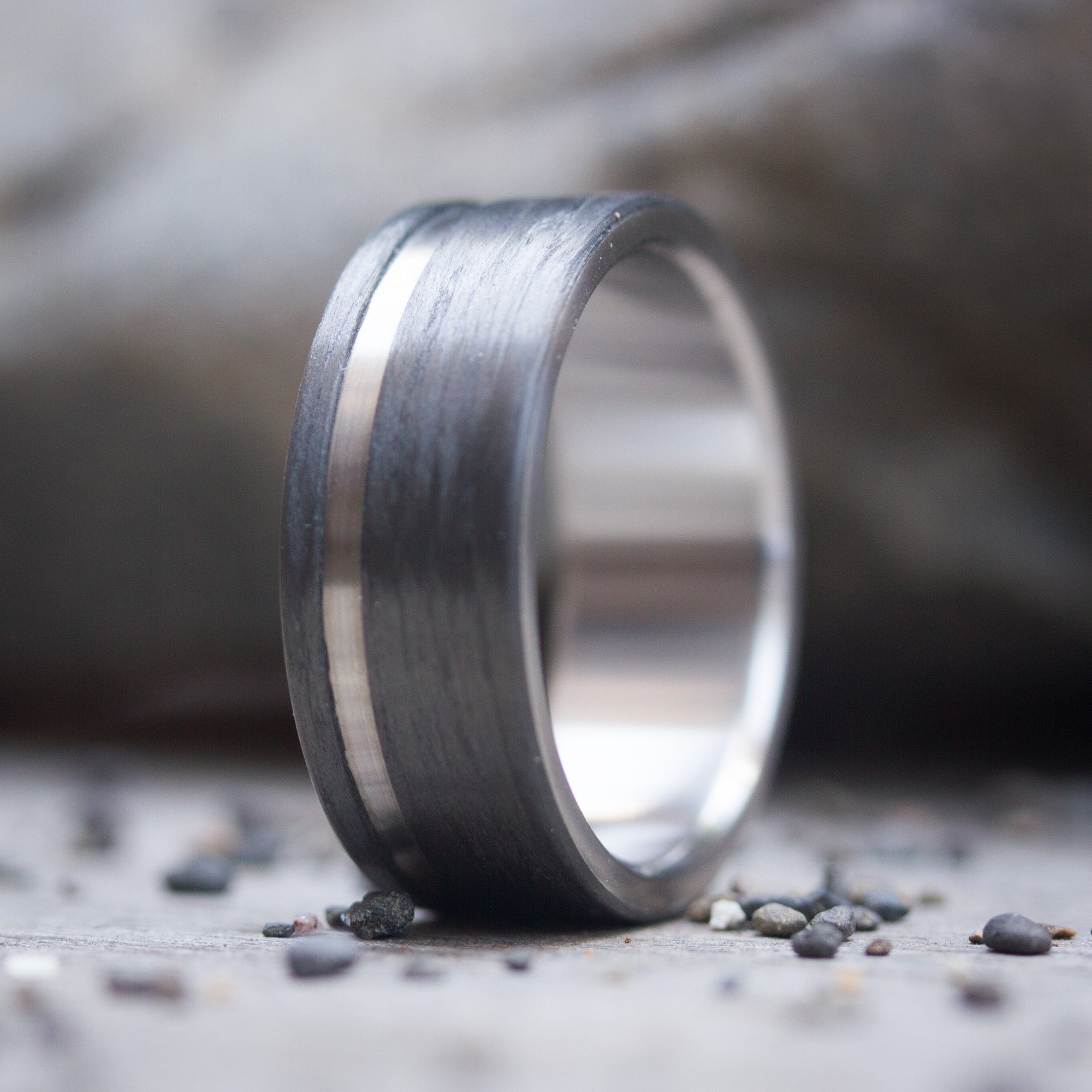 Carbon fiber and titanium Low Relief Men Ring