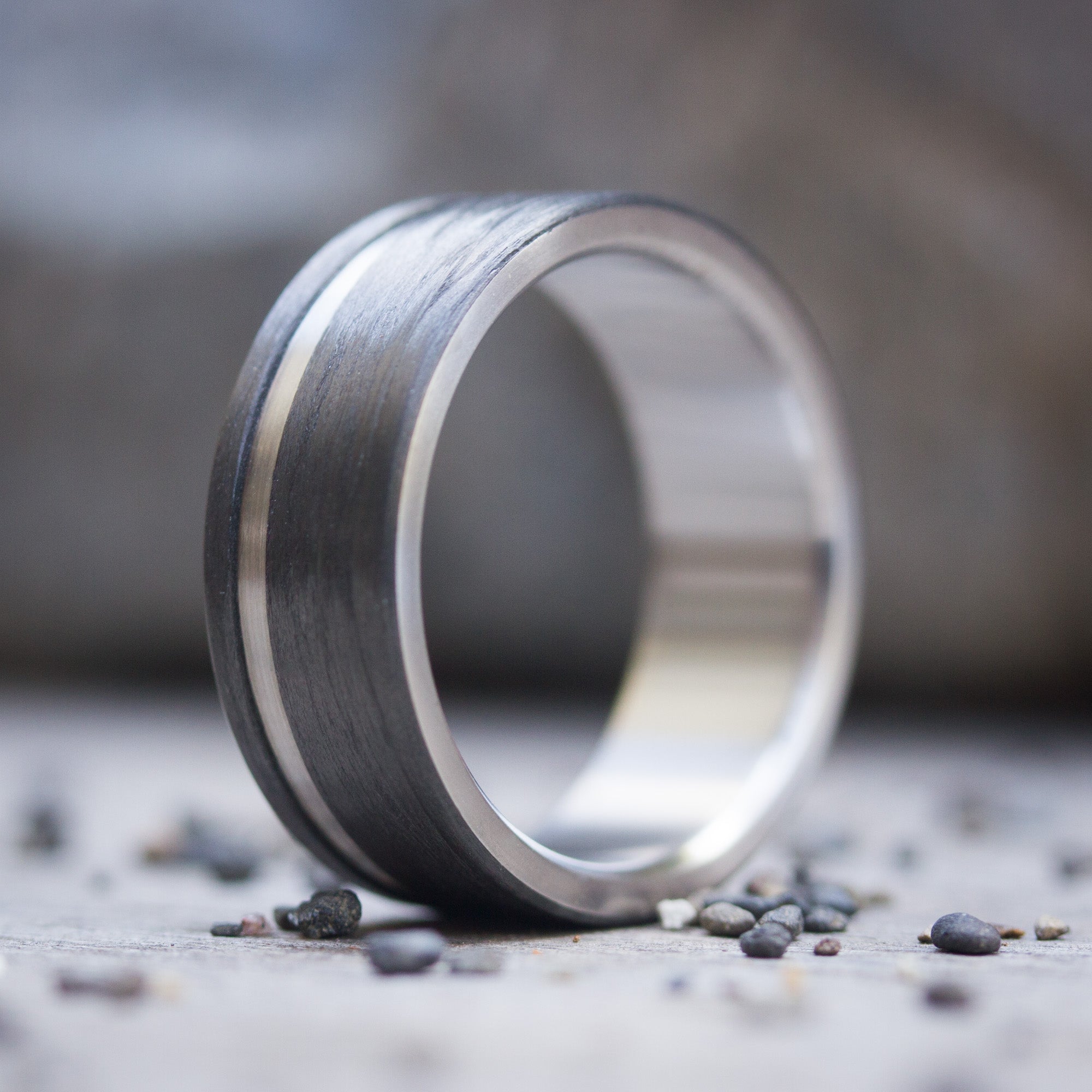Carbon fiber and titanium Low Relief Men Ring