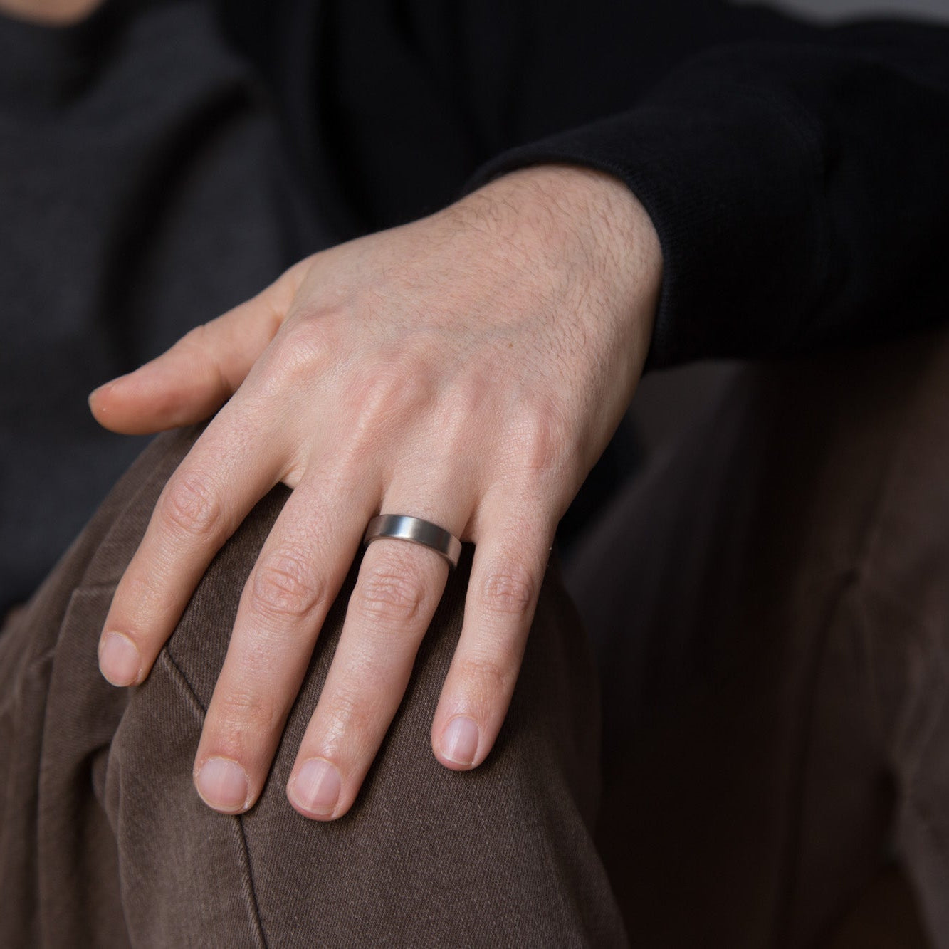 flat Matte titanium men ring