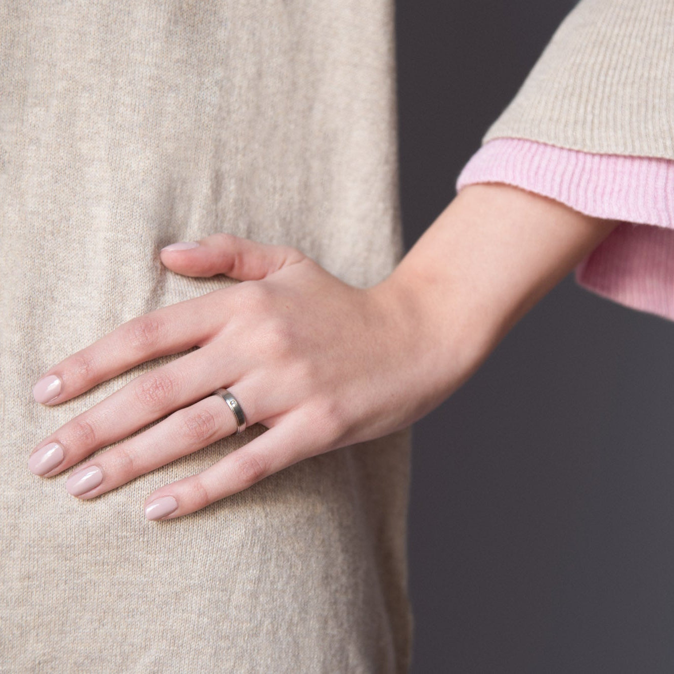 Brushed titanium With Crystal Ring