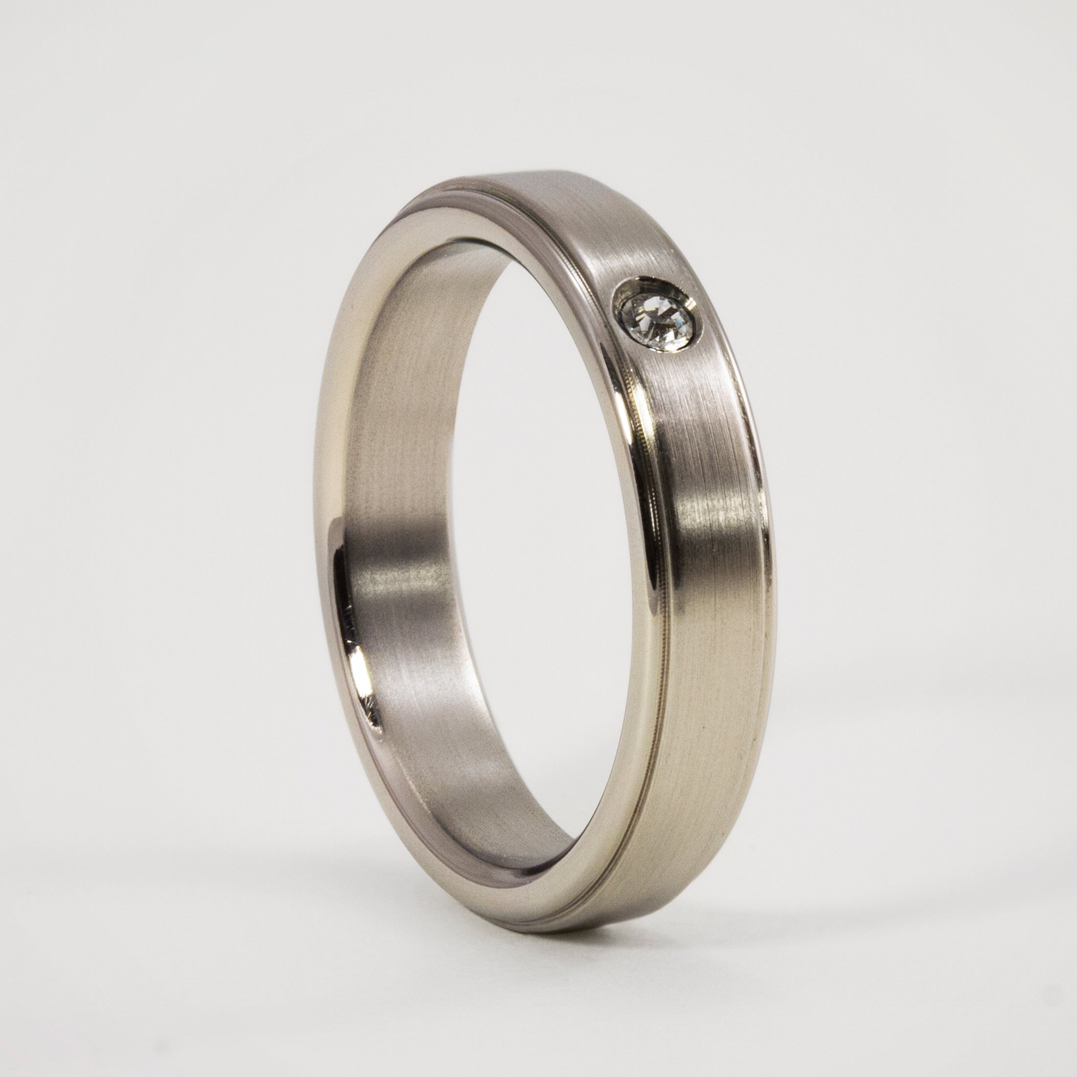 Brushed titanium With Crystal Ring