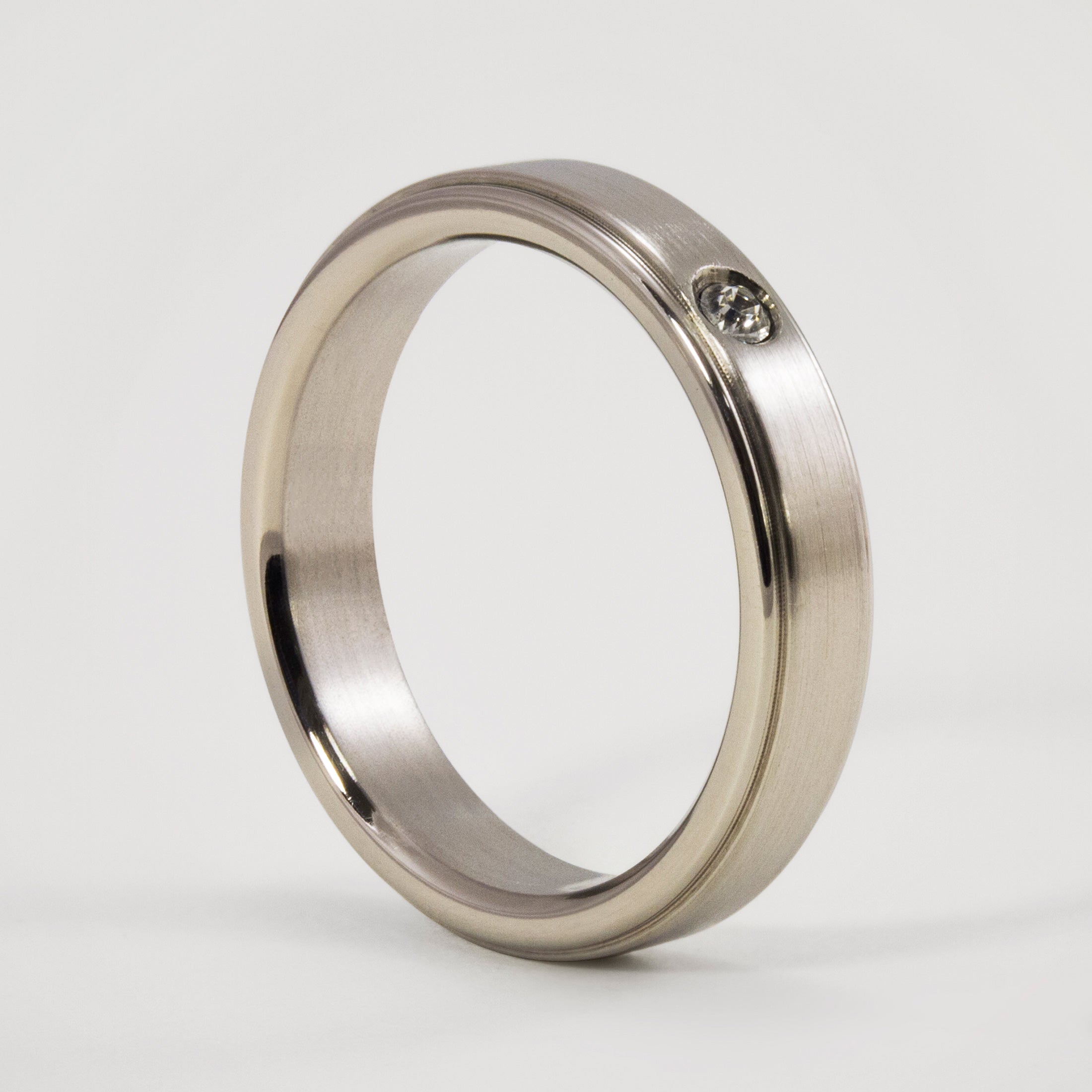 Brushed titanium With Crystal Ring