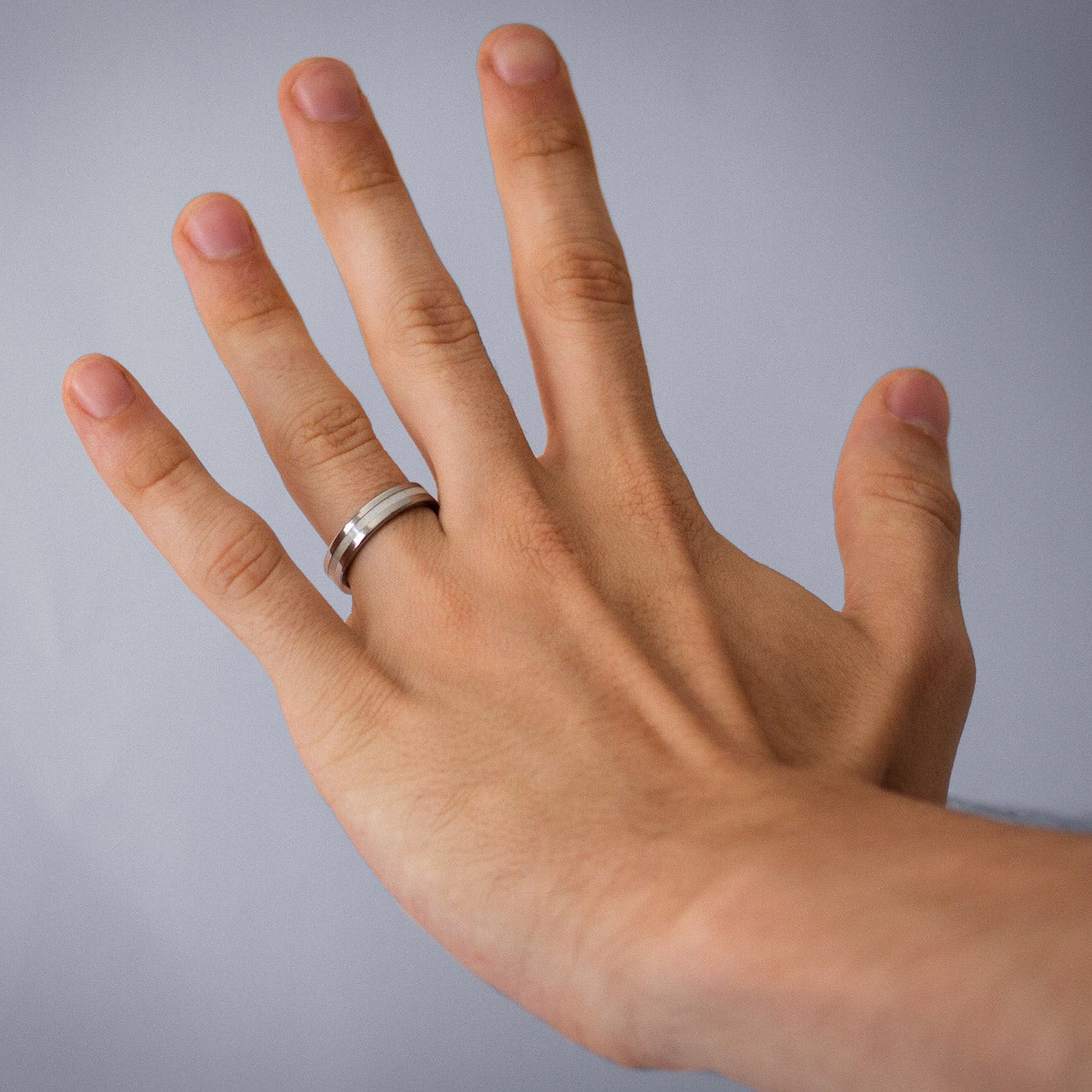 Carrara marble and polished titanium Ring