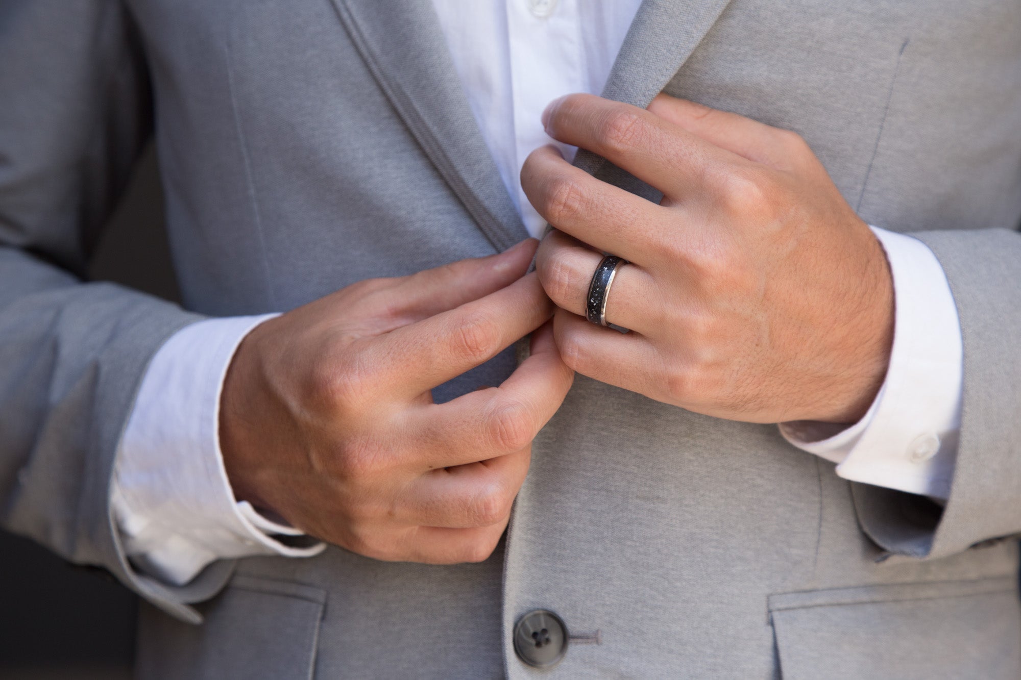 nacre, black concrete and titanium men ring