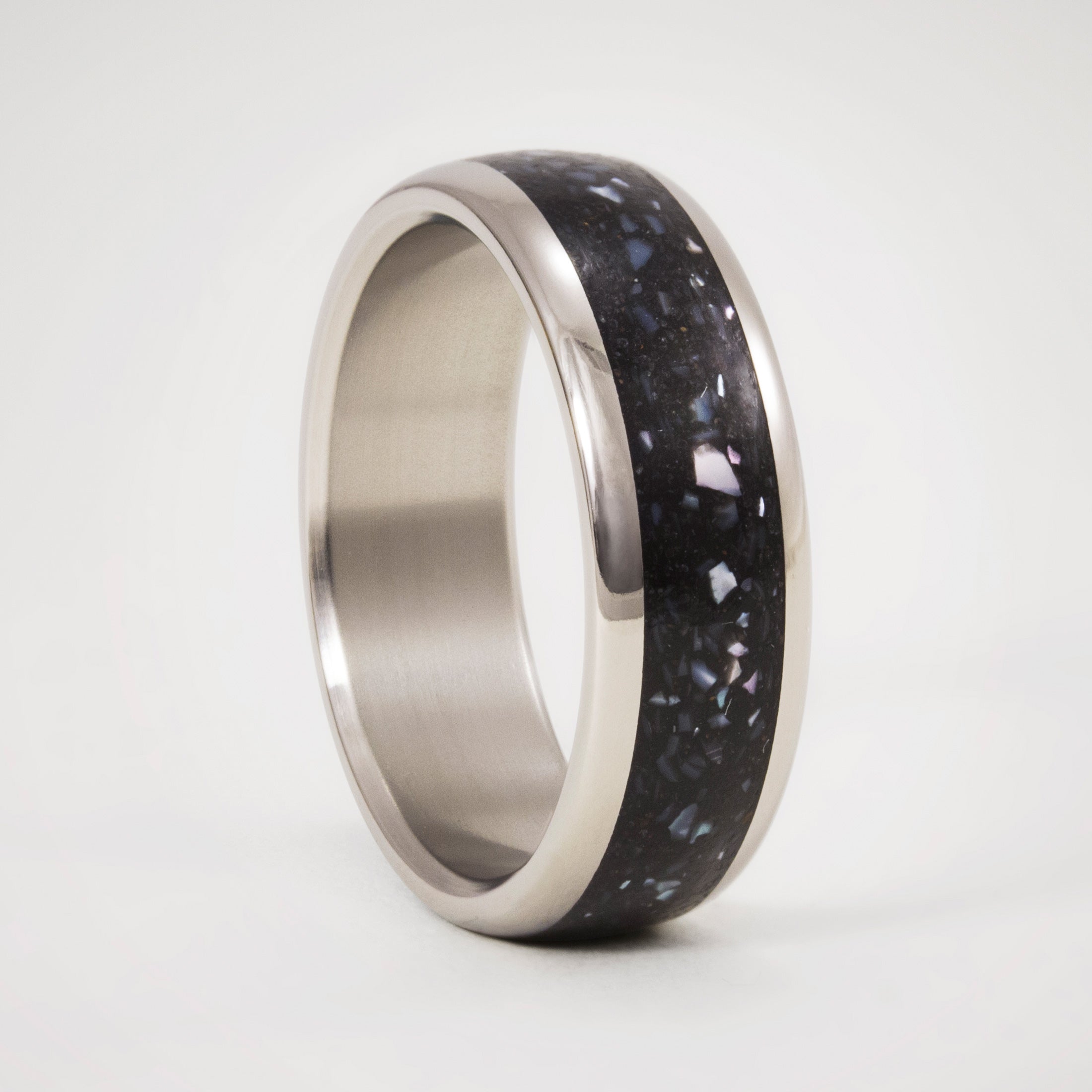 nacre, black concrete and titanium men ring