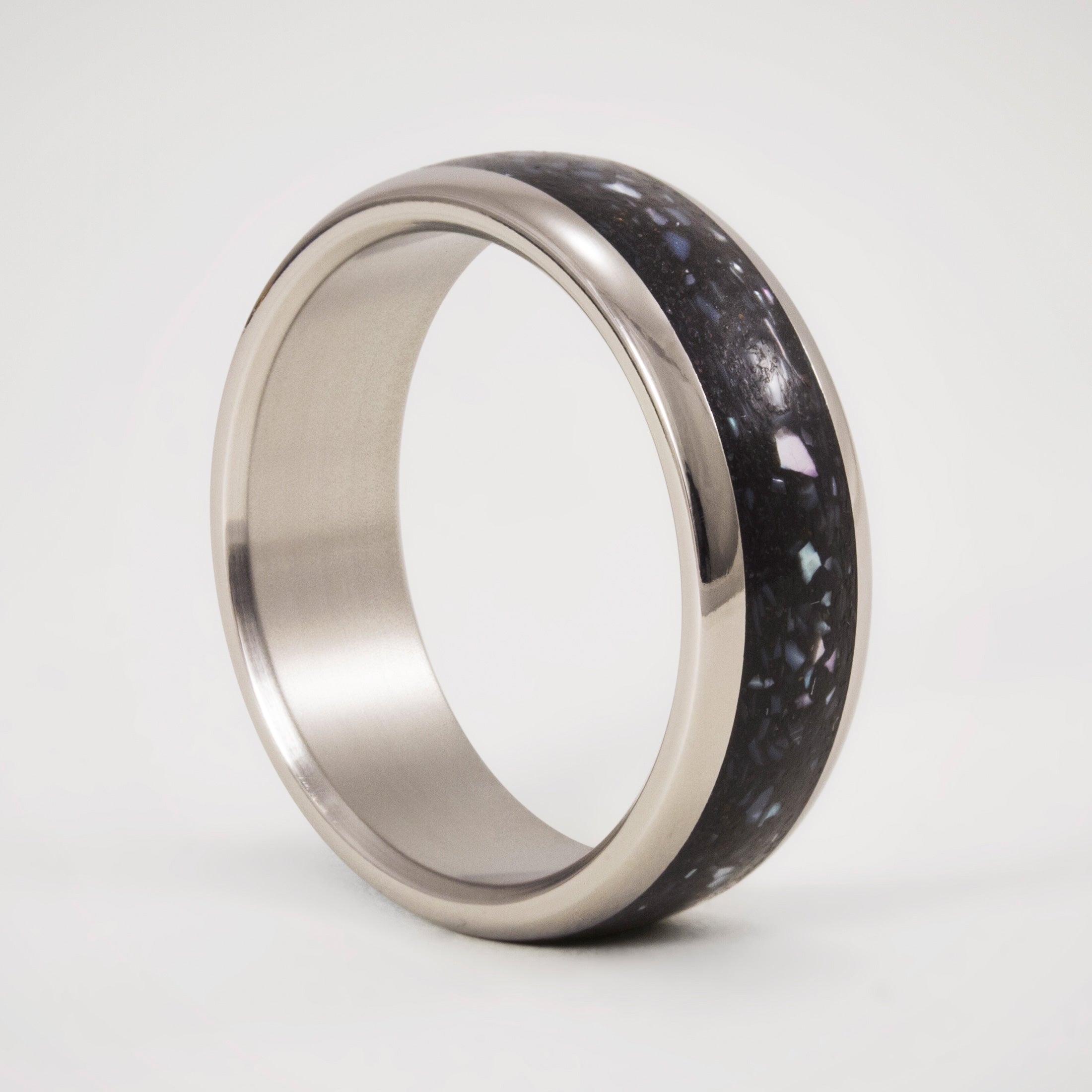 nacre, black concrete and titanium men ring