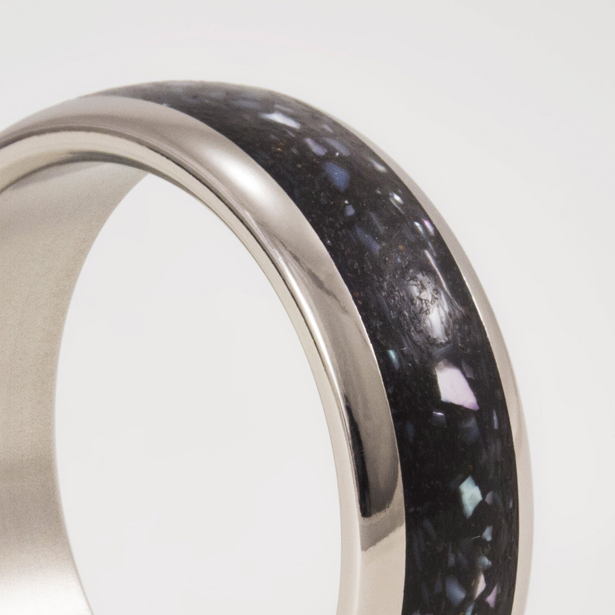 nacre, black concrete and titanium men ring