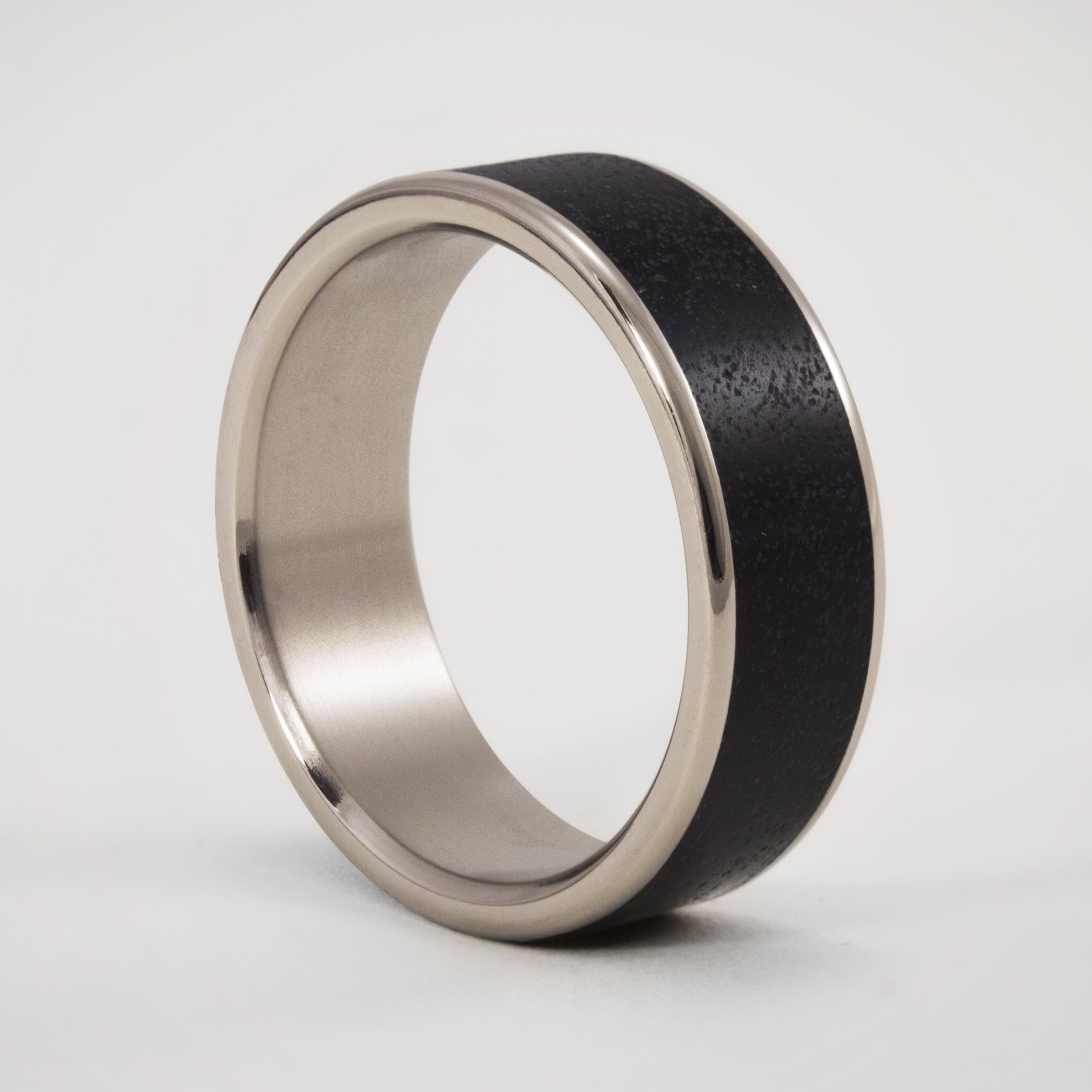 Polished Black concrete and titanium ring