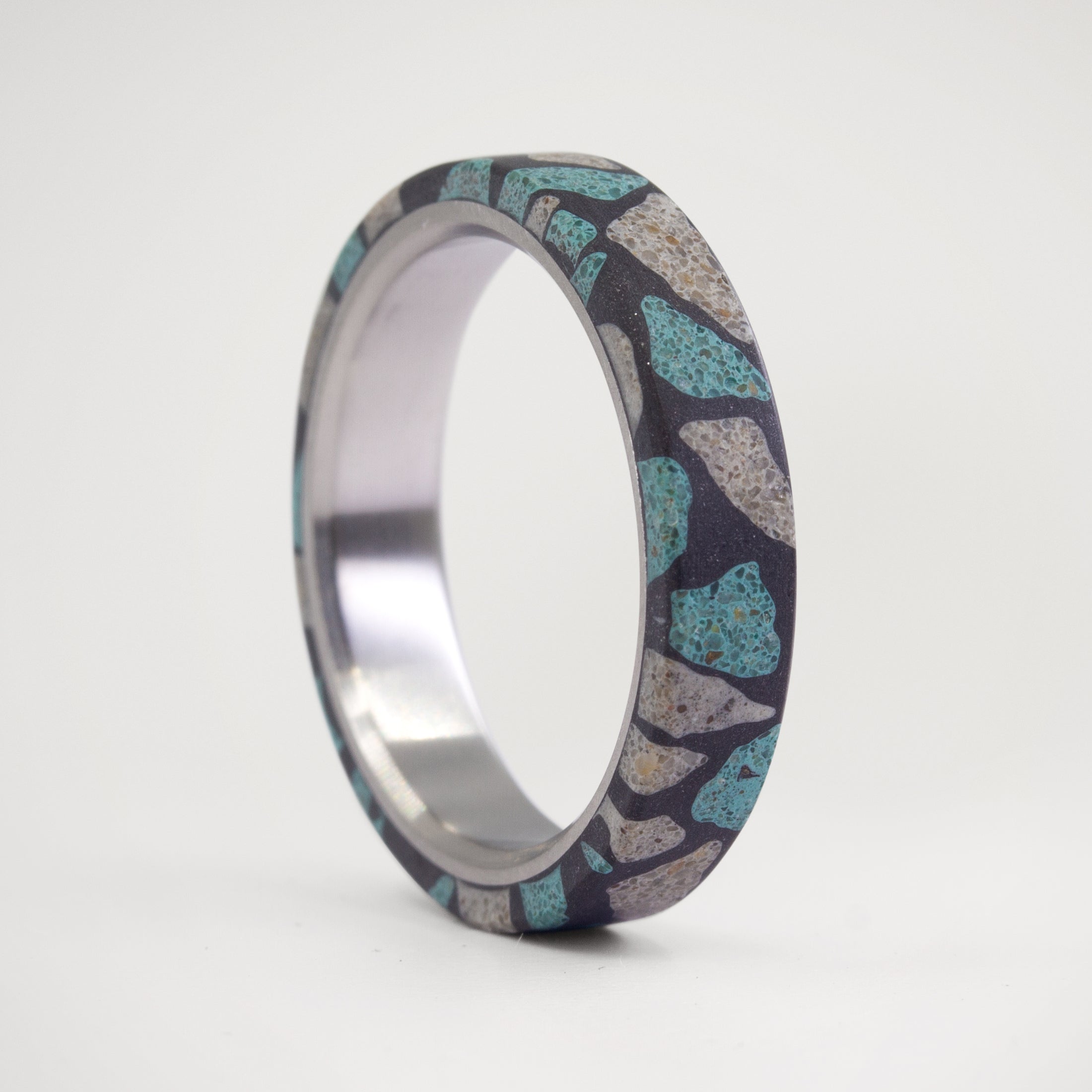 Black, turquoise and grey Terrazzo Ring