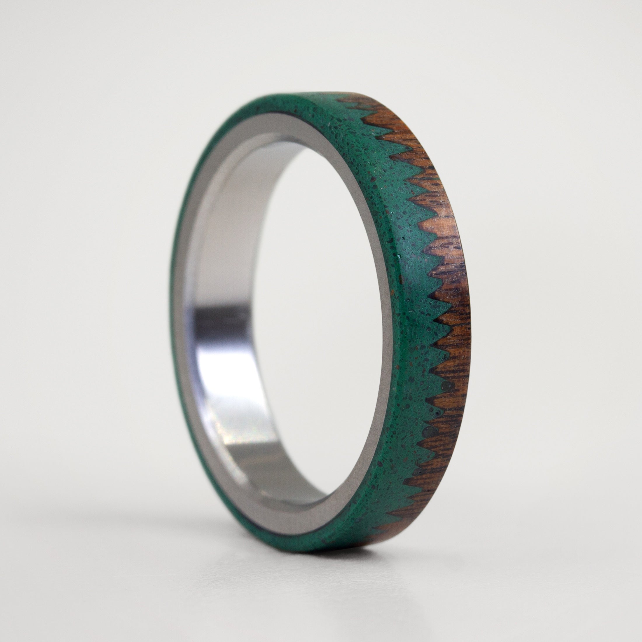 Green concrete, wood & titanium ring