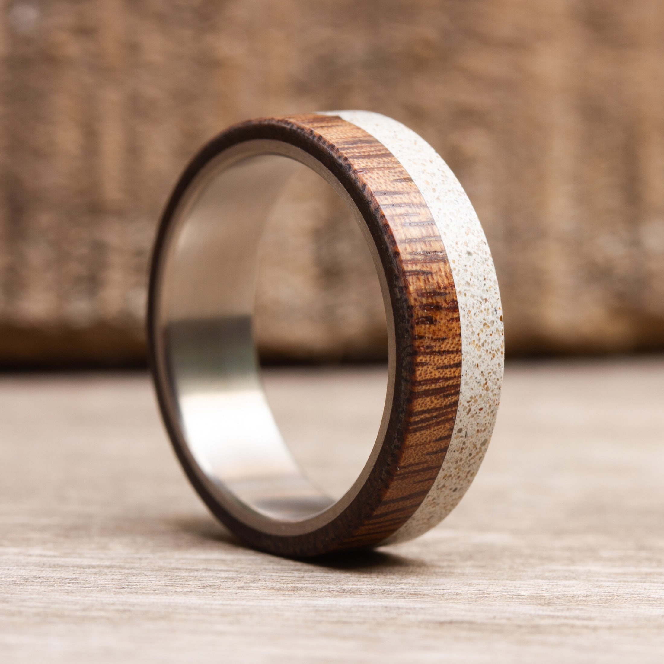 Gray Concrete Wood and titanium maniac ring