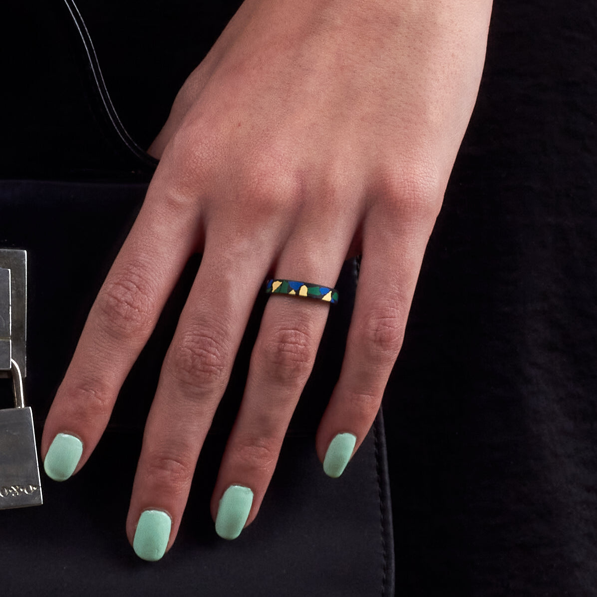 Black, green and blue Terrazzo Ring