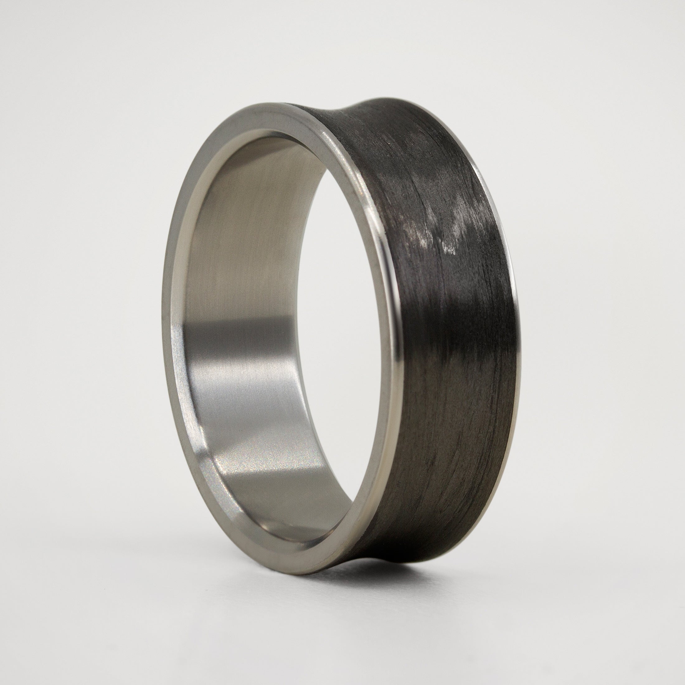 Carbon fiber and titanium Concave Men Ring