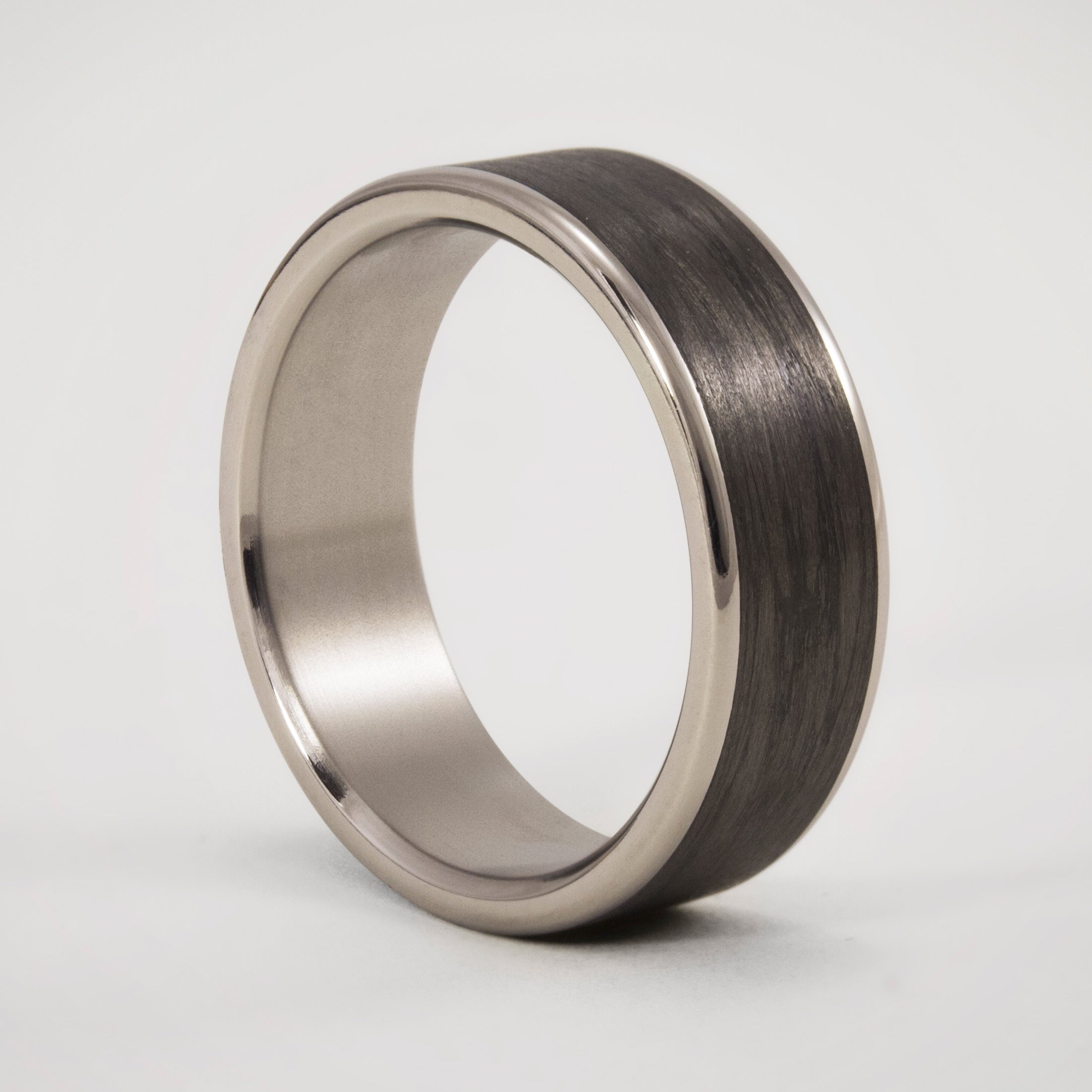 Carbon fiber and polished titanium Men Ring