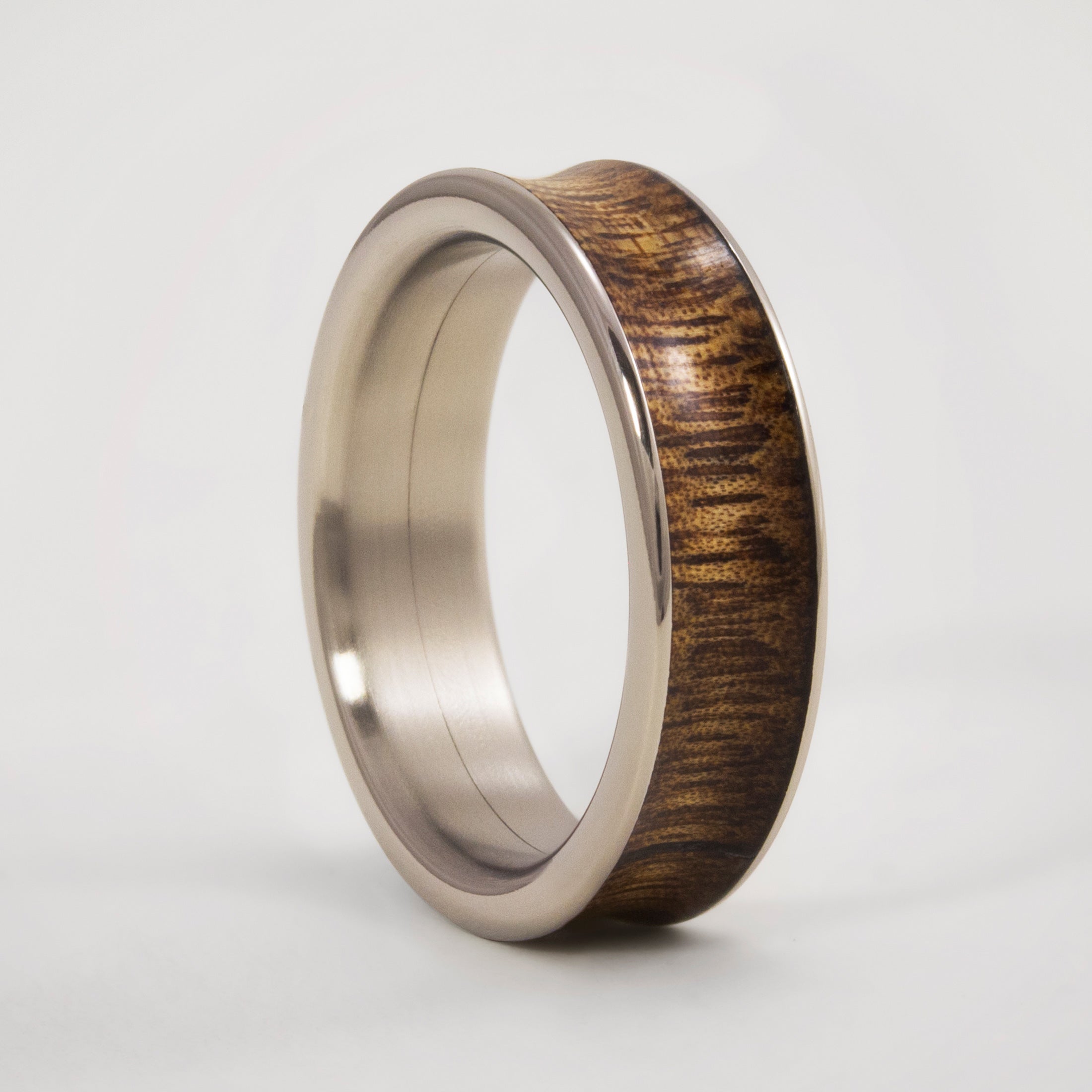 wood and polished titanium men ring
