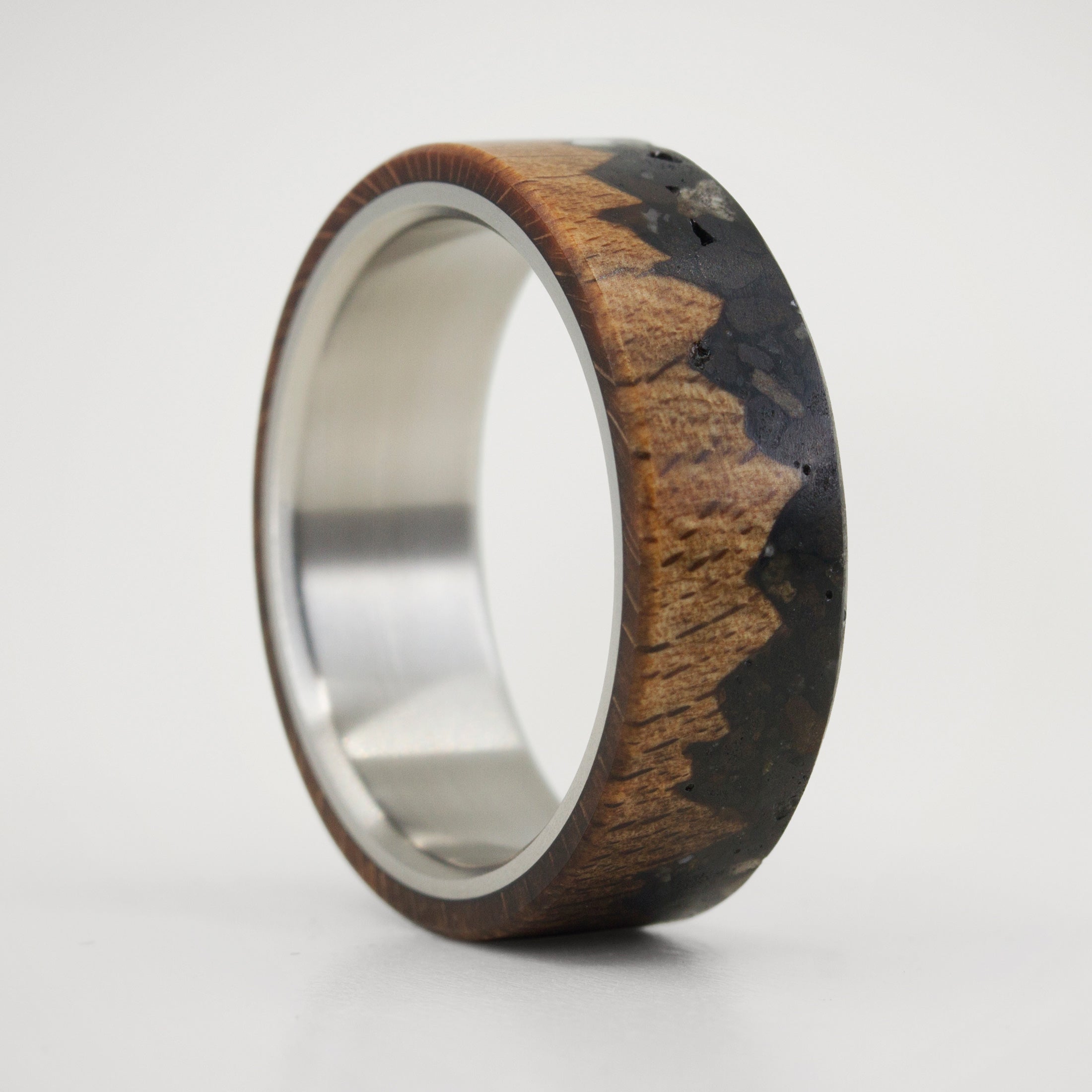 Rustic patagonic stone, wood and titanium ring