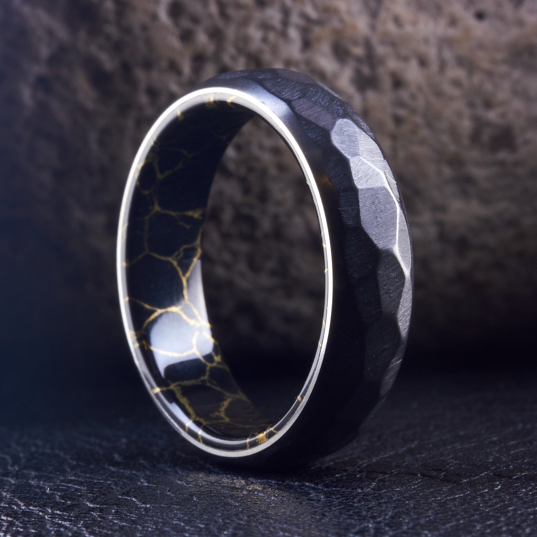 Hammered Black Zirconium & Trustone ring
