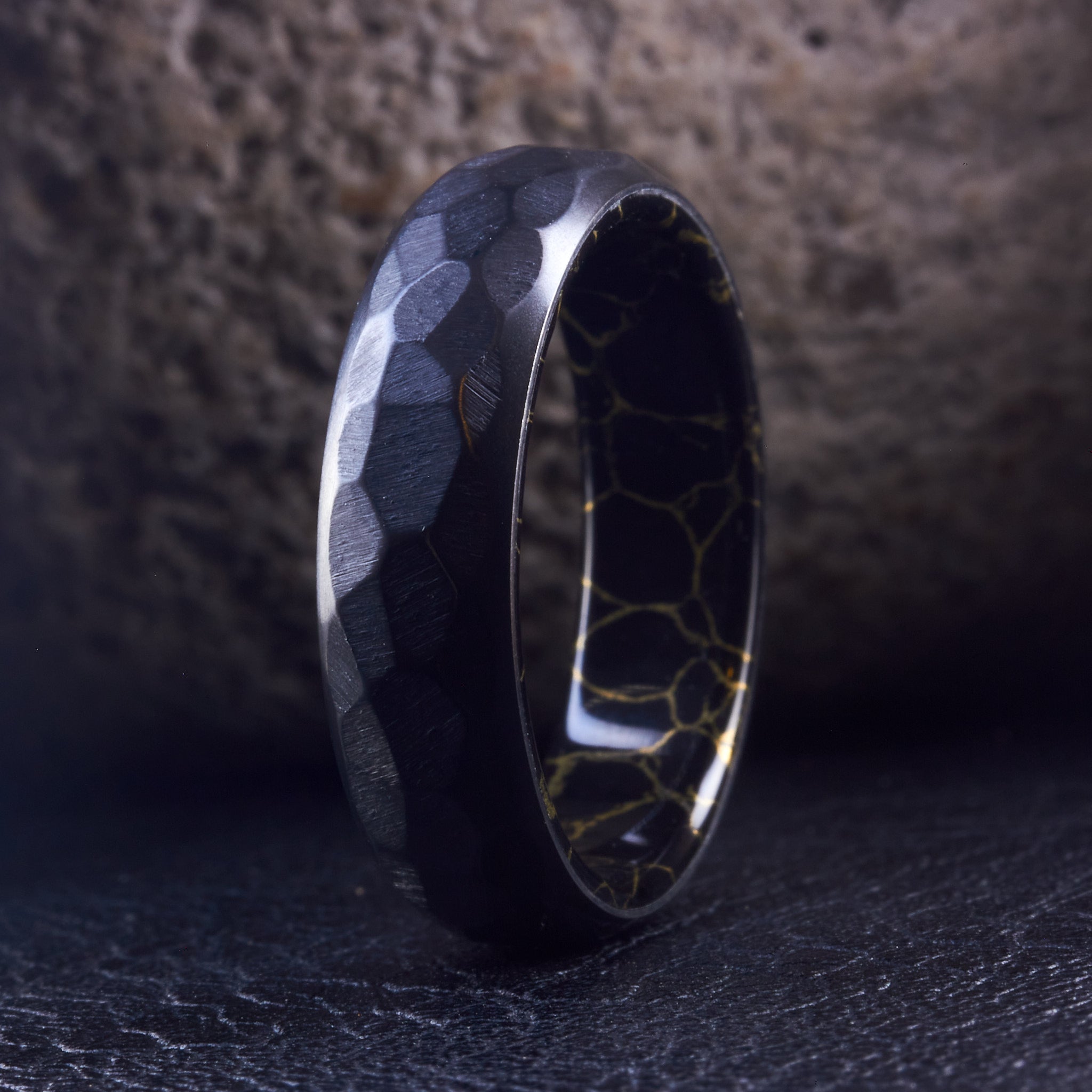 Hammered Black Zirconium & Trustone ring