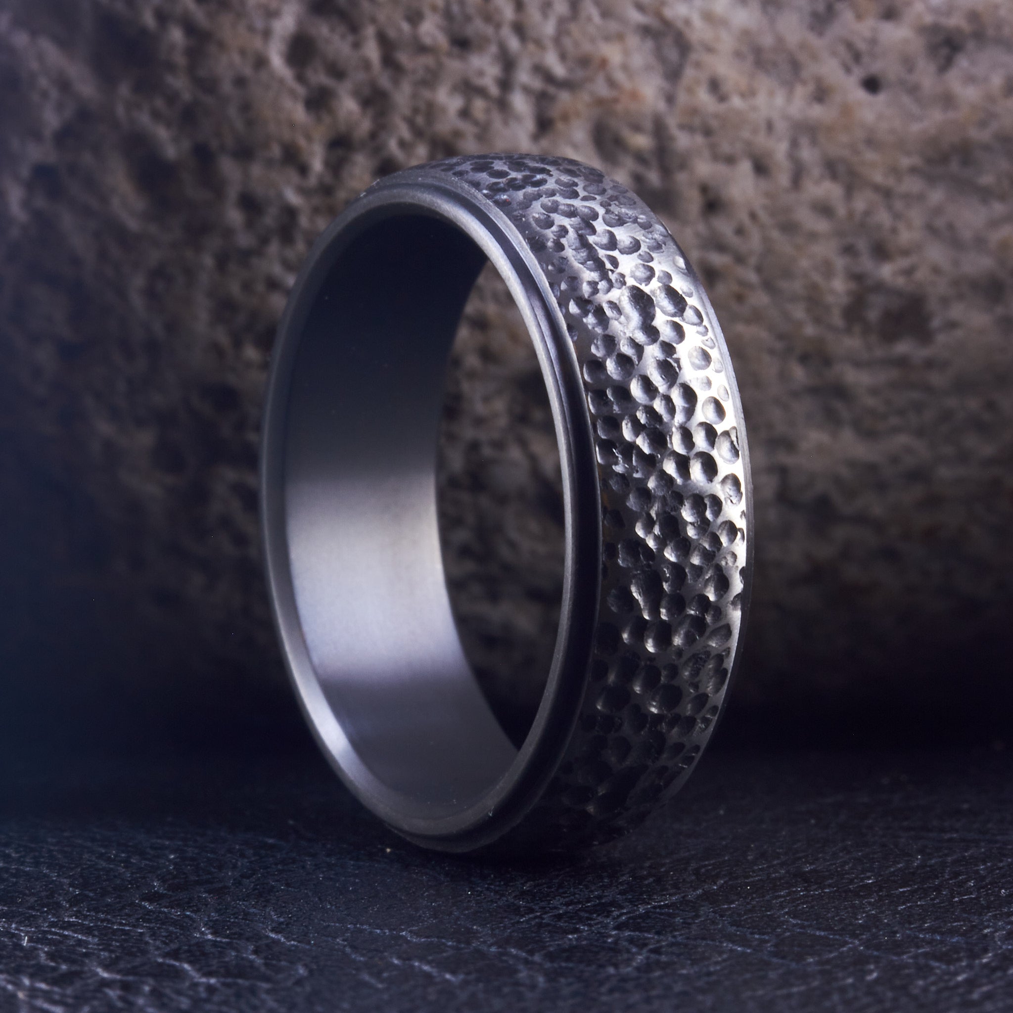 Black Carved Zirconium Men Ring