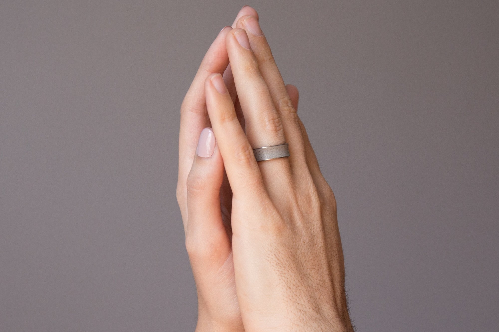 Grey concrete and titanium with Swarovski Wedding bands - Loreto Rings 