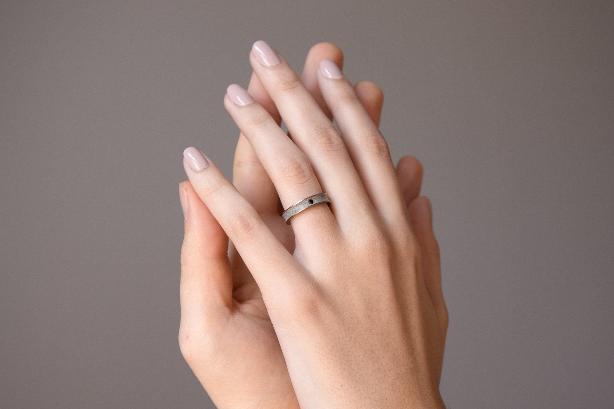 Grey concrete and titanium with Swarovski Wedding bands - Loreto Rings 