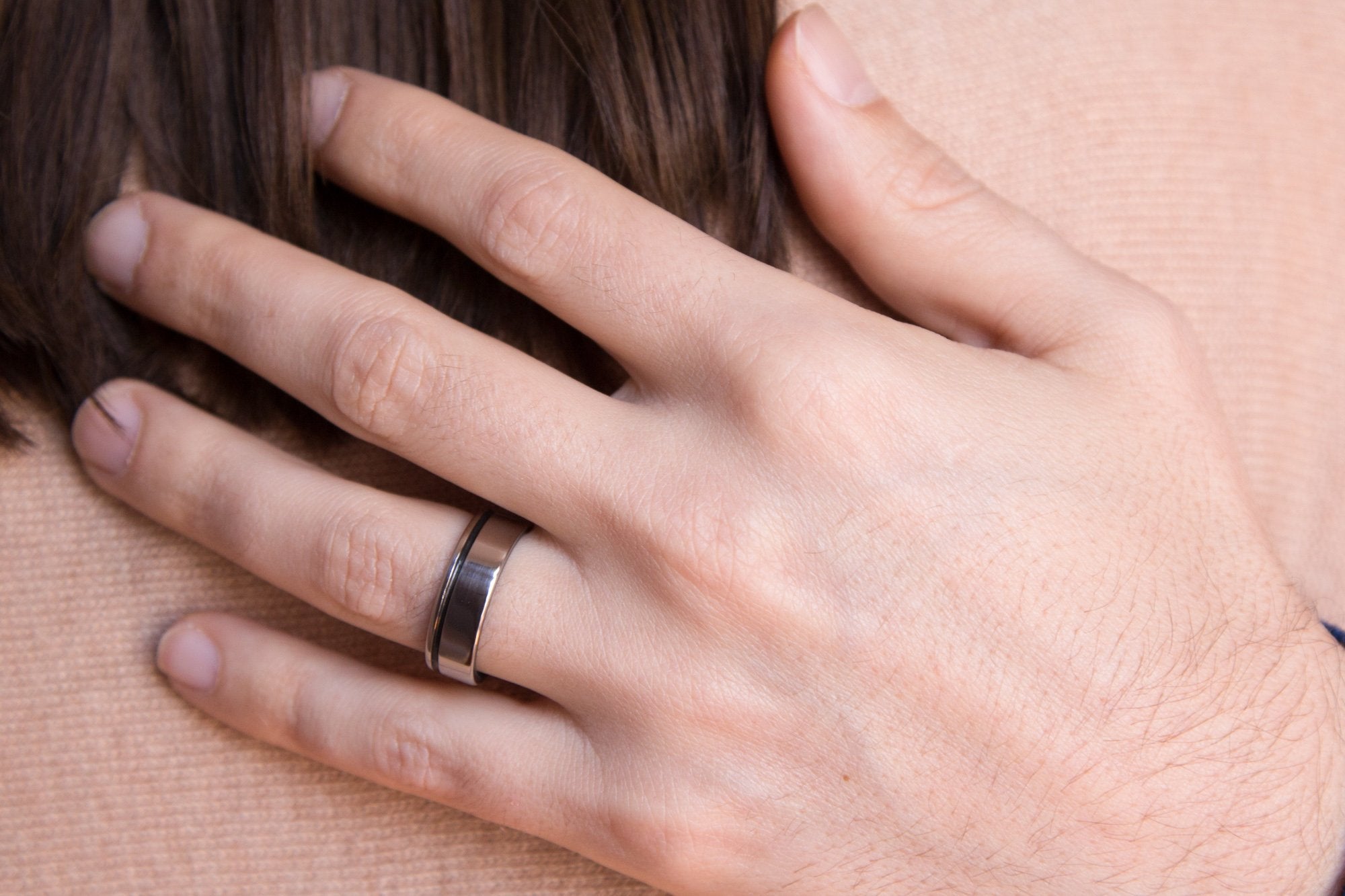 polished titanium with carbon fiber Wedding bands - Loreto Rings 
