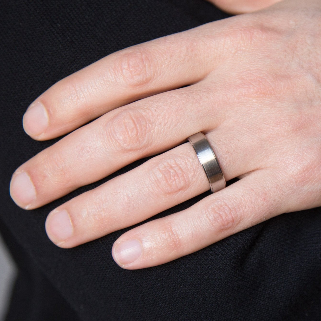 Brushed titanium with polished bas-relief edges Ring - Loreto Rings 