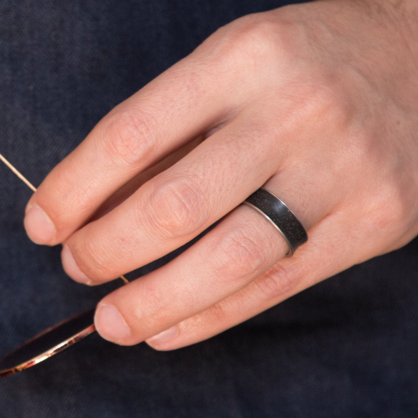 Black concrete and titanium with Swarovski Wedding bands - Loreto Rings 