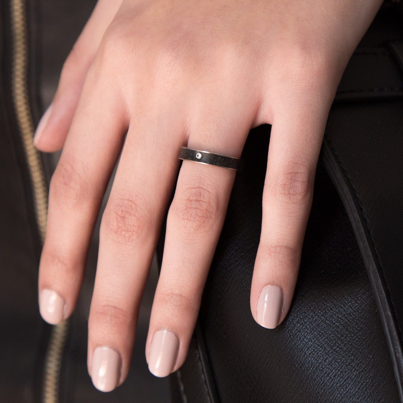 Black concrete & titanium with Swarovski crystal Ring - Loreto Rings 