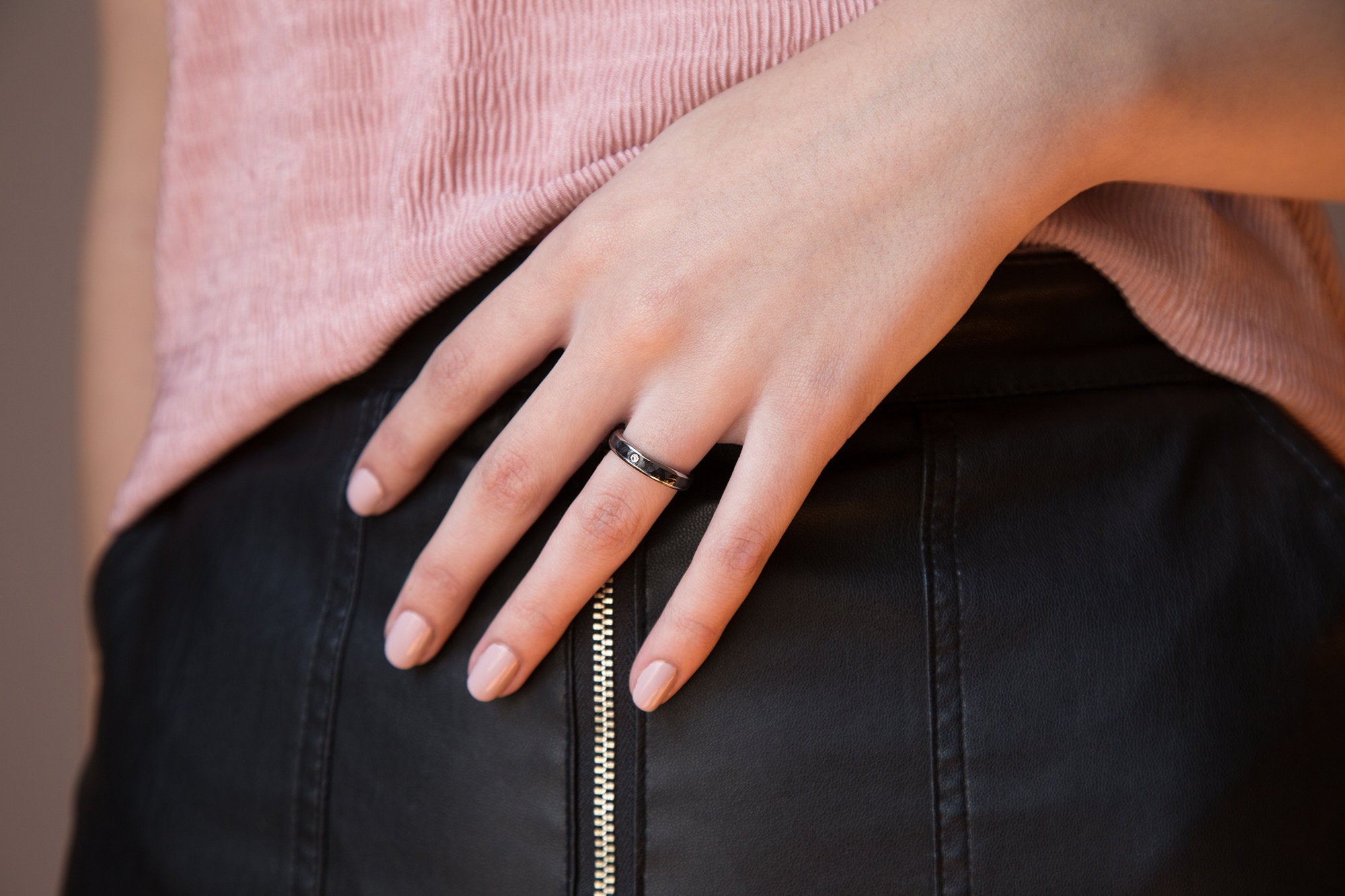 Polished carbon fiber and titanium edges Ring - Loreto Rings 